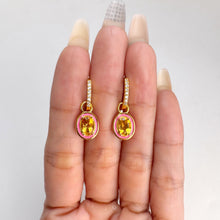 Load image into Gallery viewer, 5 x 7 mm. Oval Cut Yellow Brazilian Citrine with Enamel and Cz Accents Two-way Earrings