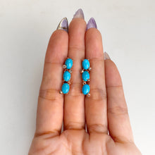 Load image into Gallery viewer, 5 x 7 mm. Oval Cabochon Blue American Turquoise with Cz Accents Drop Earrings