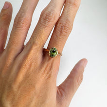 Load image into Gallery viewer, 4 x 6 mm. Oval Cut Green Brazilian Tourmaline with Tsavorite Garnet Accents Ring