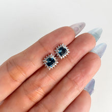 Load image into Gallery viewer, 5 mm. Cushion Cut London Blue Brazilian Topaz with Cz Accents Earrings