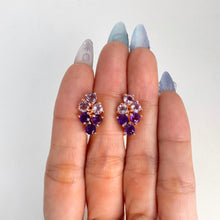 Load image into Gallery viewer, 4 mm. Round Cut Purple Brazilian Amethyst Cluster Earrings