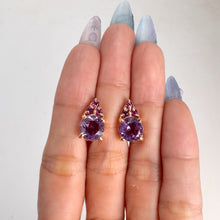 Load image into Gallery viewer, 8 mm. Round Cut Purple Brazilian Amethyst with Rhodolite Garnet Accents Earrings
