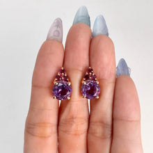 Load image into Gallery viewer, 9 mm. Round Cut Purple Brazilian Amethyst with Rhodolite Garnet Accents Earrings