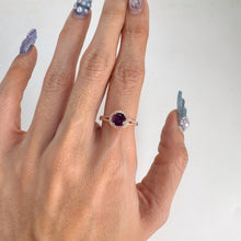 Load image into Gallery viewer, 6 mm. Round Cut Purple Brazilian Amethyst with Cz Halo Ring