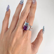 Load image into Gallery viewer, 8 x 10 mm. Octagon Cut Purple Brazilian Amethyst and Topaz Cluster Ring
