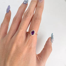 Load image into Gallery viewer, 5 x 7 mm. Oval Cut Purple Brazilian Amethyst with Cz Halo Ring