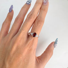 Load image into Gallery viewer, 6 x 8 mm. Oval Cut Red Mozambican Garnet with Cz Accents Ring