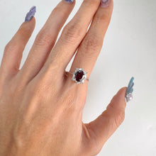 Load image into Gallery viewer, 6 x 8 mm. Oval Cut Purplish Red African Rhodolite Garnet with Cz Accents Ring