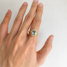 Load image into Gallery viewer, 7 x 9 mm. Oval Cut Sky Blue Brazilian Topaz with Cz Accents Ring