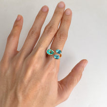 Load image into Gallery viewer, 6 x 9 mm. Pear Cut Green Brazilian Mystic Topaz and Apatite Open Ring
