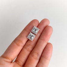 Load image into Gallery viewer, 5 mm. Square Cut Light Blue Brazilian Aquamarine with Cz Accents Earrings