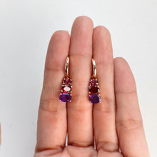 Load image into Gallery viewer, 5 x 7 mm. Oval Cut Purple Brazilian Amethyst and Garnet Cluster Drop Earrings