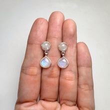 Load image into Gallery viewer, 8 mm. Pear Cabochon White Indian Moonstone Drop Earrings