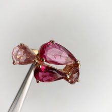 Load image into Gallery viewer, Handmade 5 x 8.5 mm. Pear Cut Pink Nigerian Tourmaline Cluster Ring (Blemished)