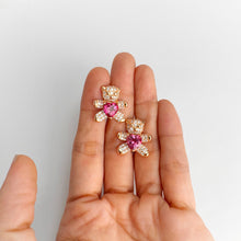 Load image into Gallery viewer, 8 mm. Heart Cut Pink Brazilian Mystic Topaz with Cz Accents Bear Earrings