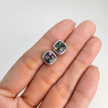 Load image into Gallery viewer, 7 mm. Cushion Cut Multi-coloured Brazilian Mystic Topaz with Cz Halo Earrings