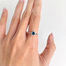 Load image into Gallery viewer, 5 mm. Trillion Cut London Blue Brazilian Topaz with Cz Halo Ring