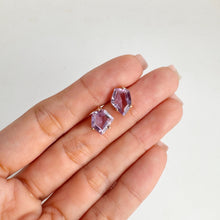 Load image into Gallery viewer, Handmade 8 x 10 mm. Fancy Cut Purple Brazilian Amethyst Earrings (Blemished)