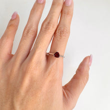 Load image into Gallery viewer, 6 mm. Trillion Cut Red Mozambican Garnet Ring
