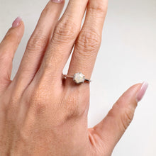 Load image into Gallery viewer, 5 mm. Hexagon Cut Multi-coloured Ethiopian Opal with Cz Halo Ring