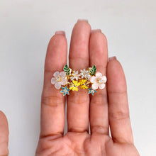 Load image into Gallery viewer, 11 mm. Carved Flower Mother of Pearl with Cz Accents Earrings
