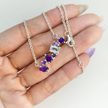 Load image into Gallery viewer, 4 x 6 mm. Octagon Cut Sky Blue Brazilian Topaz and Amethyst Cluster Necklace