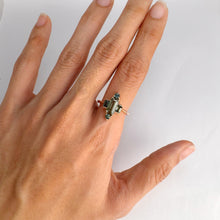 Load image into Gallery viewer, Handmade 5 x 9 mm. Baguette Cut Green Brazilian Tourmaline and Sapphire Cluster Ring
