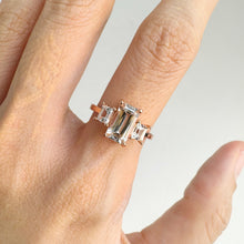 Load image into Gallery viewer, 5 x 8 mm. Octagon Cut White Brazilian Topaz Trilogy Ring