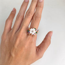 Load image into Gallery viewer, 11 mm. Carved Flower White Mother of Pearl with Cz Accents Ring