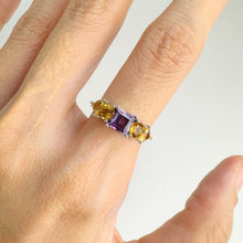 Load image into Gallery viewer, 5 mm. Square Cut Purple Brazilian Amethyst and Citrine Cluster Ring