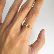 Load image into Gallery viewer, 4 x 6 mm. Octagon Cut Green Pakistani Peridot with Cz Band Ring