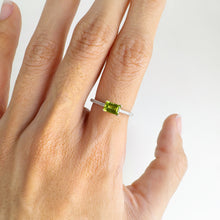 Load image into Gallery viewer, 4 x 6 mm Octagon Cut Green Pakistani Peridot with Cz Band Ring