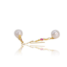 Load image into Gallery viewer, 3 x 4 mm. Oval Cut Multi-coloured Songea Sapphire and Baroque Freshwater Pearl Drop Earrings