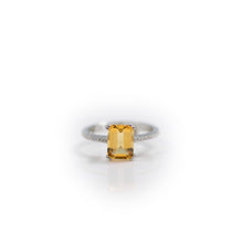 Load image into Gallery viewer, 6 x 8 mm Octagon Cut Yellow Brazilian Citrine with Cz Band Ring