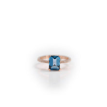 Load image into Gallery viewer, 6 x 8 mm. Octagon Cut London Blue Brazilian Topaz with Cz Band Ring