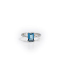 Load image into Gallery viewer, 6 x 8 mm. Octagon Cut London Blue Brazilian Topaz with Cz Band Ring
