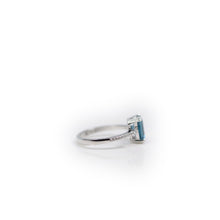 Load image into Gallery viewer, 6 x 8 mm. Octagon Cut London Blue Brazilian Topaz with Cz Band Ring
