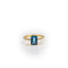 Load image into Gallery viewer, 6 x 8 mm. Octagon Cut London Blue Brazilian Topaz with Cz Band Ring