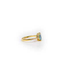 Load image into Gallery viewer, 6 x 8 mm. Octagon Cut London Blue Brazilian Topaz with Cz Band Ring