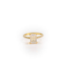Load image into Gallery viewer, 6 x 8 mm. Octagon Cut White Indian Moonstone with Cz Band Ring