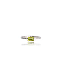 Load image into Gallery viewer, 4 x 6 mm Octagon Cut Green Pakistani Peridot with Cz Band Ring
