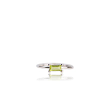 Load image into Gallery viewer, 3 x 6 mm. Baguette Cut Green Pakistani Peridot Ring