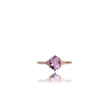 Load image into Gallery viewer, 6 x 8 mm. Oval Cut Purple Brazilian Amethyst with Cz Accents Ring