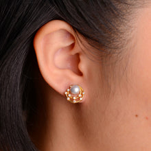 Load image into Gallery viewer, 6 mm. Freshwater Pearl with Cz Accents Earrings