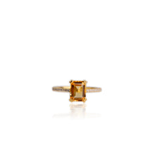 Load image into Gallery viewer, 6 x 8 mm Octagon Cut Yellow Brazilian Citrine with Cz Band Ring
