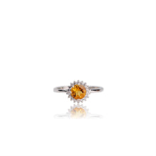 Load image into Gallery viewer, 6 mm. Round Cut Yellow Brazilian Citrine with Cz Accents Ring