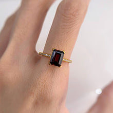 Load image into Gallery viewer, 6 x 8 mm. Octagon Cut Red African Garnet with Cz Band Ring
