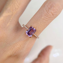 Load image into Gallery viewer, 6 x 8 mm. Octagon Cut Purple Brazilian Amethyst with Cz Band Ring