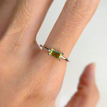 Load image into Gallery viewer, 3 x 6 mm. Baguette Cut Green Pakistani Peridot Ring