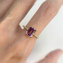 Load image into Gallery viewer, 6 x 8 mm. Octagon Cut Purple Brazilian Amethyst with Cz Band Ring